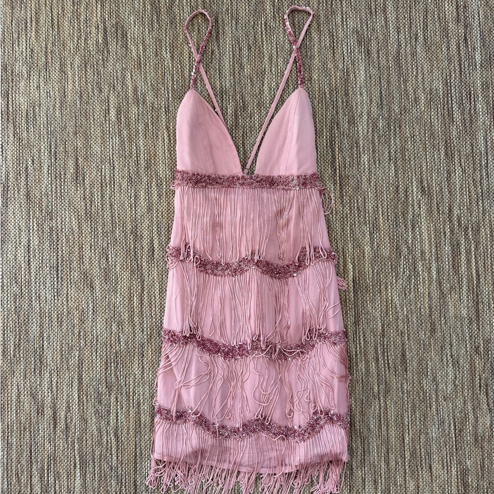 NBD Blush Pink Dress with Fringe Accents